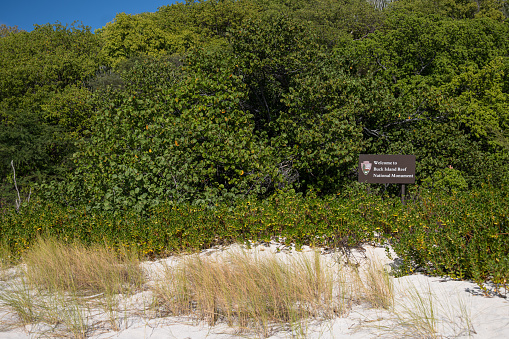 A sign welcomes guests to Buck Island, in St. Croix, US Virgin Islands.