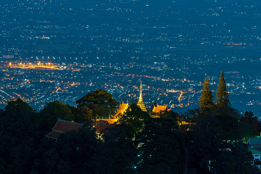 Wat Phra That Doi Suthep at night tourist attraction of Chiang Mai, Thailand