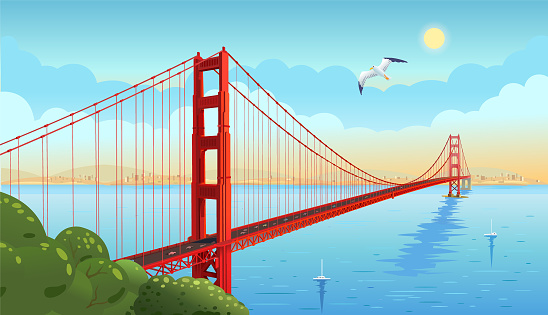 Golden Gate Bridge across the strait. San Francisco. Vector illustration