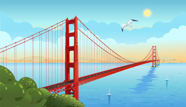 Golden Gate Bridge across the strait. San Francisco. Vector illustration Golden Gate Bridge across the strait. San Francisco. Vector illustration golden gate bridge stock illustrations