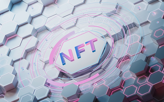 The concept of NFT, 3d rendering. Computer digital drawing.
