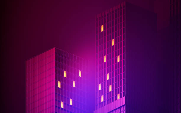 istock Urban building at night, modular building,3d rendering. 1363022264