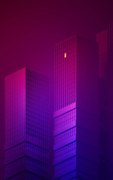 istock Urban building at night, modular building,3d rendering. 1363022290