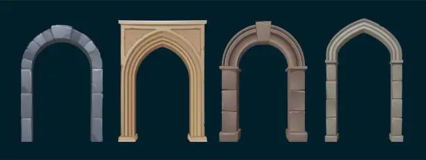 Vector illustration of Architecture arches with stone columns, gates