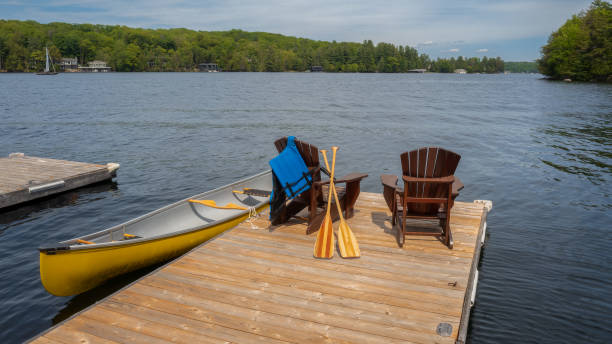 istock Two Adirondack chairs on a wooden dock 1363024002