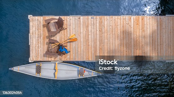 istock Aerial view of two Adirondack chairs on a wooden dock 1363024054