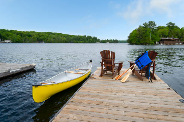istock Two Adirondack chairs on a wooden dock 1363024102