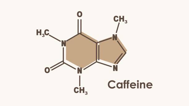 ilustrações, clipart, desenhos animados e ícones de fórmula química estrutural da cafeína. ilustração de infográficos. - molécula de cafeína