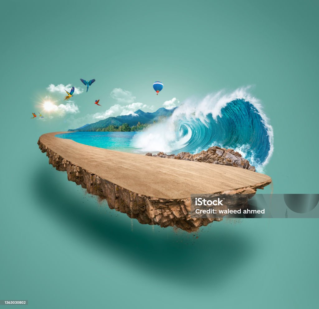 3d illustration of off-road advertisement. tropical beach off-road isolated. Travel and vacation background. off-road advertisement isolated Road Stock Photo