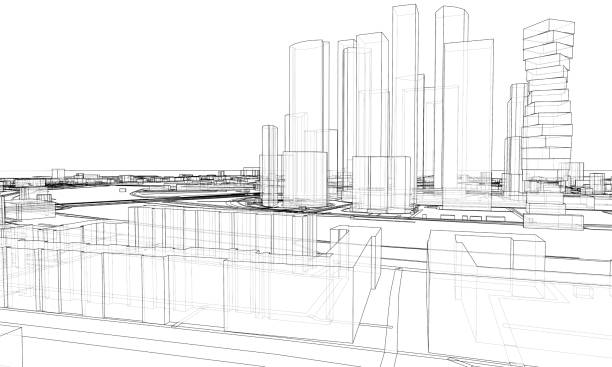 istock Vector lines buildings and city roads, town design 1363032584