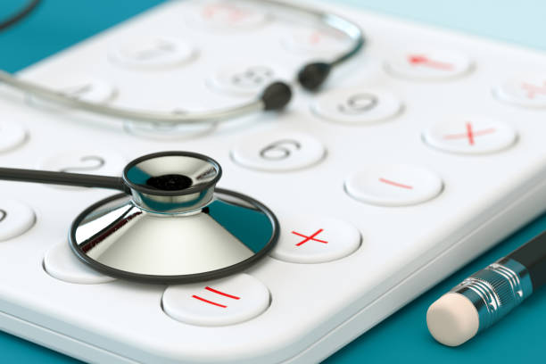 health insurance cost of healthcare - currency stethoscope medicare usa imagens e fotografias de stock