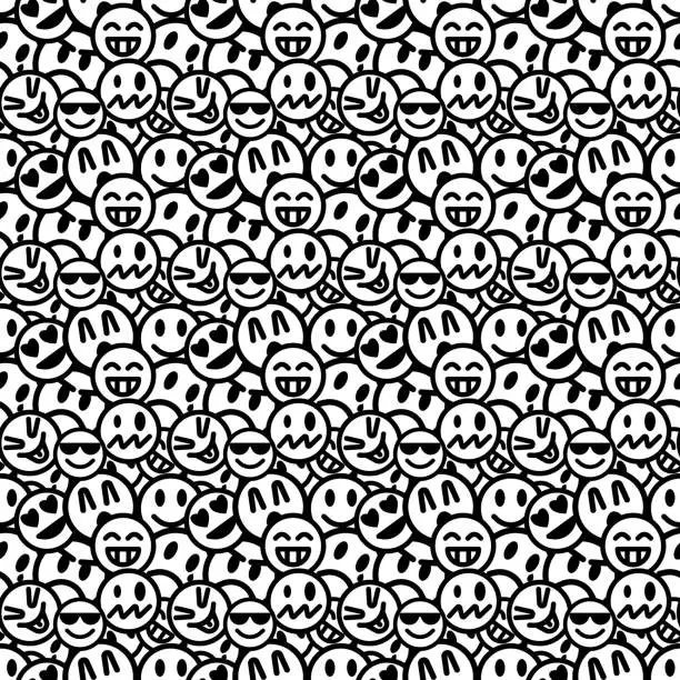 Vector illustration of Funny seamless pattern of icons - Smilies and emoticons.