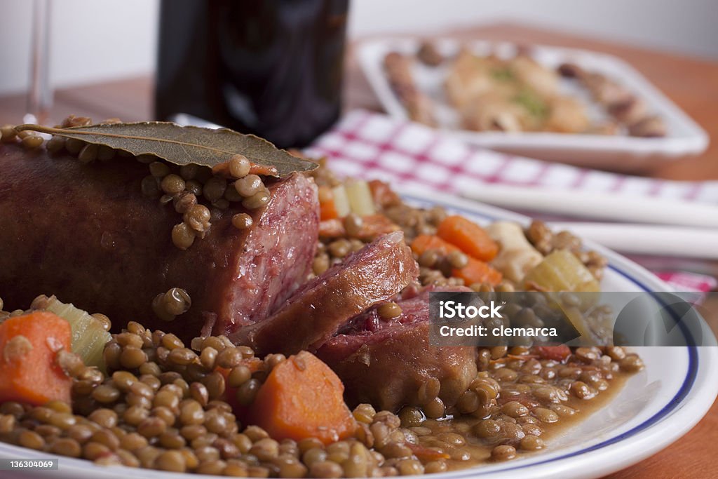 pork sausage with lentils Lentil Stock Photo