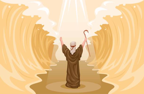 Moses miracle parting red sea. religion scene illustration vector Moses miracle parting red sea. religion scene illustration vector water divide stock illustrations
