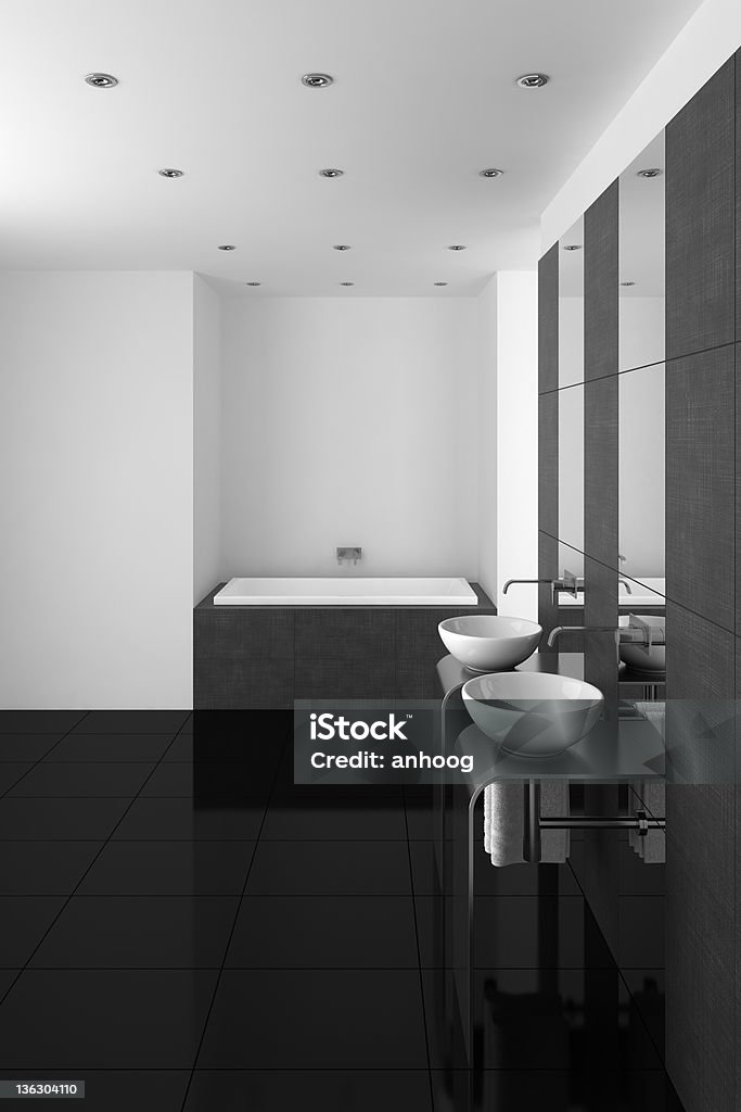 Moderno bagno con doppio lavabo e nero piano - Foto stock royalty-free di Bagno