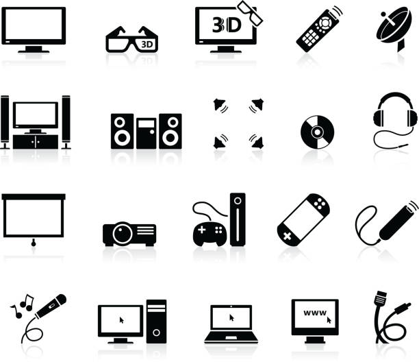 ilustrações de stock, clip art, desenhos animados e ícones de ícones de home entertainment - flat screen audio