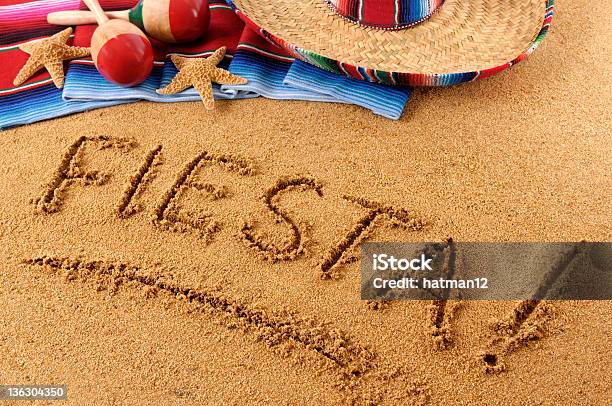 Fiesta Beach Writing Stock Photo - Download Image Now - Above, Angle, Beach