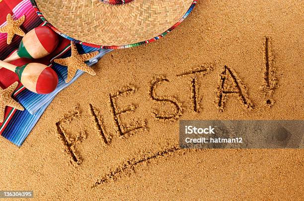 Fiesta Beach Writing Stock Photo - Download Image Now - Above, Angle, Animal Shell