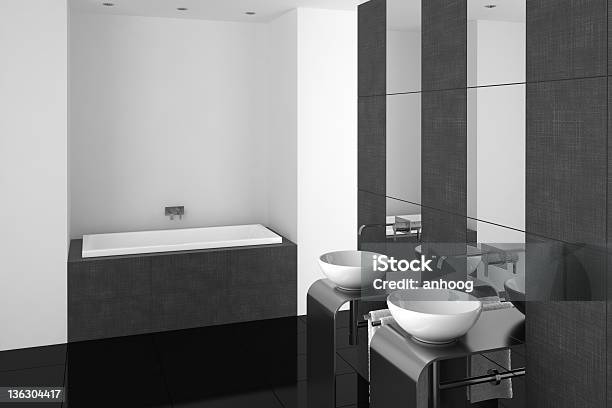 Modernes Badezimmer Mit Doppelwaschbecken Und Schwarz Etage Stockfoto und mehr Bilder von Bathroom