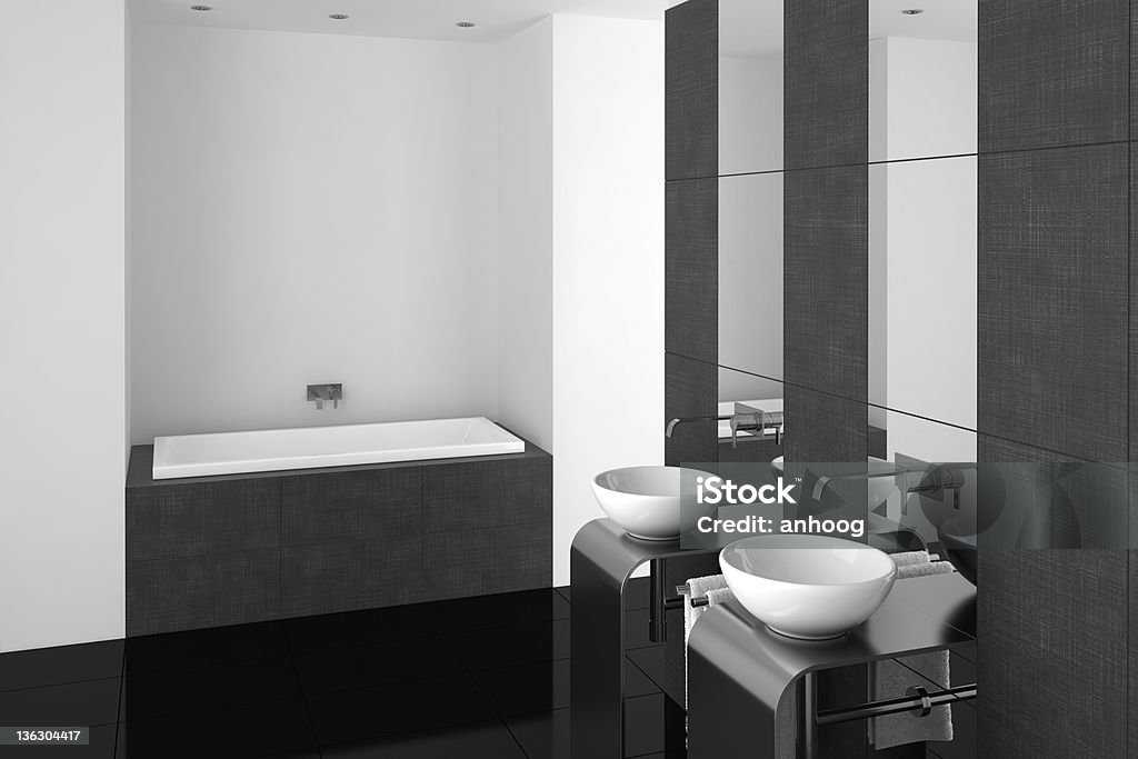 Moderno bagno con doppio lavabo e nero piano - Foto stock royalty-free di Bagno