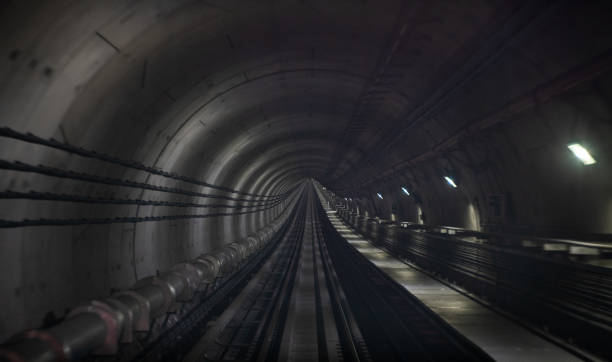 istock Underground one way metro subway tunnel with blur effect. defocus 1363046713