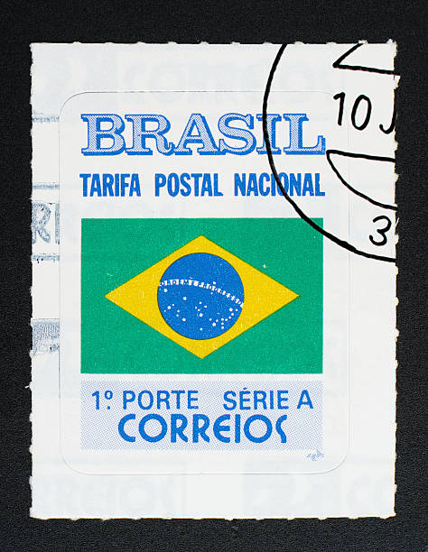 istock brazilian postage stamp, on black background 136304800