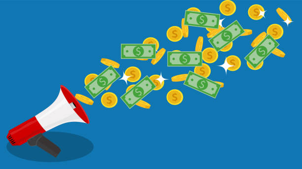 istock Megaphone and money fly. money making marketing ideas vector 1363048461