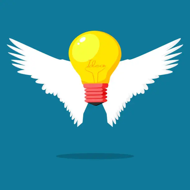 Vector illustration of Light bulb with flying wings. independent creativity. free dom concept vector