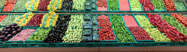 Colorful fruits market aisle