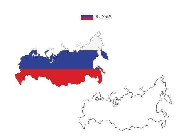 Vector illustration of Russia map city vector divided by outline simplicity style. Have 2 versions, black thin line version and color of country flag version. Both map were on the white background.