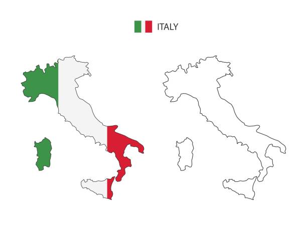 Italy map city vector divided by outline simplicity style. Have 2 versions, black thin line version and color of country flag version. Both map were on the white background. Italy map city vector divided by outline simplicity style. Have 2 versions, black thin line version and color of country flag version. Both map were on the white background. italy flag drawing stock illustrations