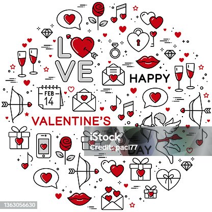 istock Happy Valentine's Day icons in a circle shape. 1363056630