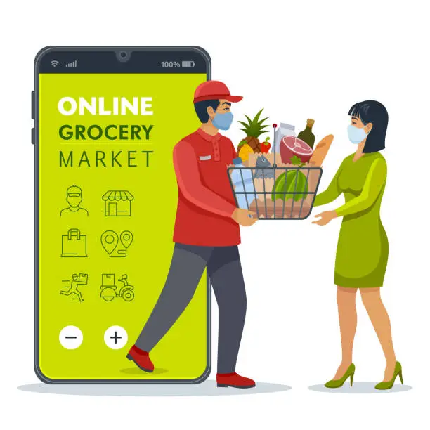 Vector illustration of Online Grocery Market. Concept design.