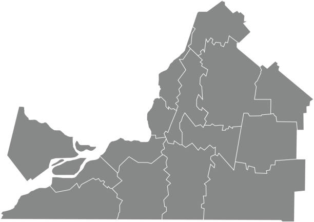 серая карта муниципалитетов монтережи, квебек, канада - monteregie county stock illustrations
