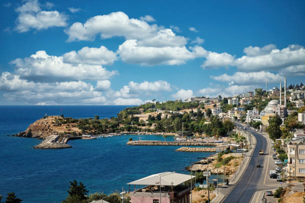 Mersin, Turkey - October 1, 2021: Wide angle view from Aydincik, a town and district of Mersin Province on the Mediterranean coast of Turkey.