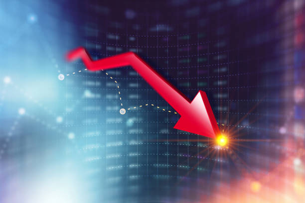 Growth Arrow to Down in Currency and Exchange Stock Chart for Finance and Economy Display stock photo