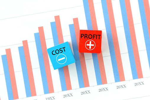 Business concepts, compariosn between cost and profit