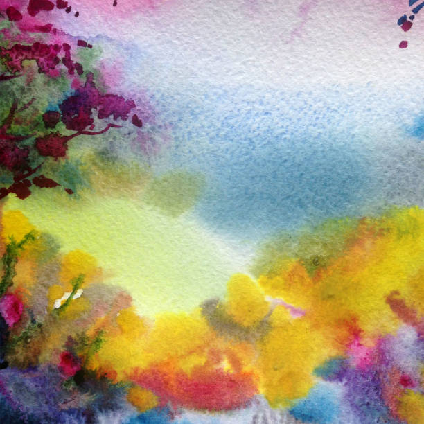 istock Watercolor colorful bright textured abstract background handmade . Mediterranean landscape . Painting of architecture and vegetation of the village 1363068103