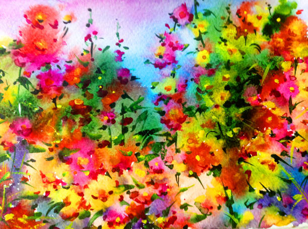 istock Watercolor colorful bright textured abstract background handmade . Mediterranean landscape . Painting of architecture and vegetation of the village 1363068486