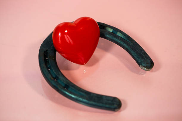 Heart with horseshoe on a pink background, symbolic