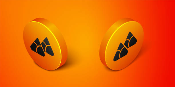 istock Isometric Zongzi in bamboo steamer icon isolated on orange background. Delicious rice dumplings. Orange circle button. Vector 1363072554