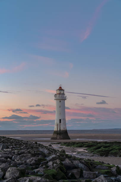 New Brighton Lighthouse in sunset, Wirral, England