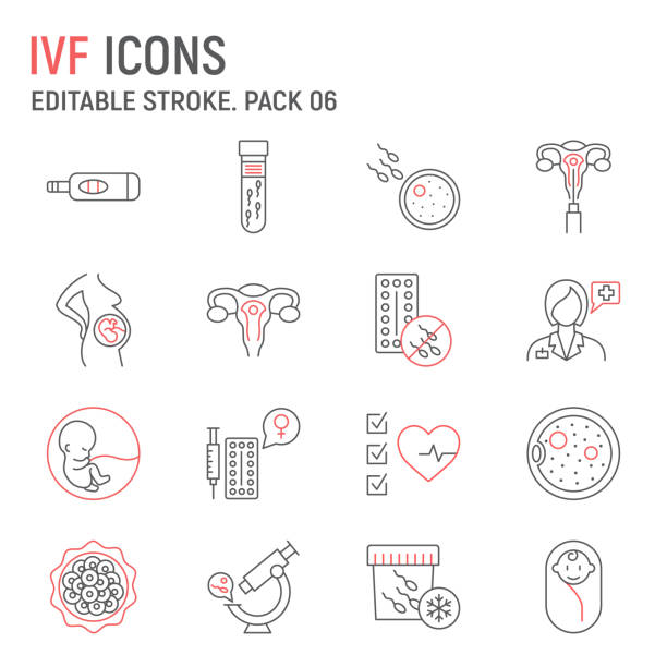 IVF line icon set IVF line icon set, vitro fertilization collection, vector graphics, logo illustrations, IVF vector icons, artificial insemination signs, outline pictograms, editable stroke sperm stock illustrations