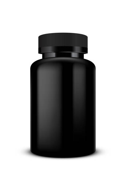 istock Vector illustration of a black plastic bottle of a pills, package template 1363077839