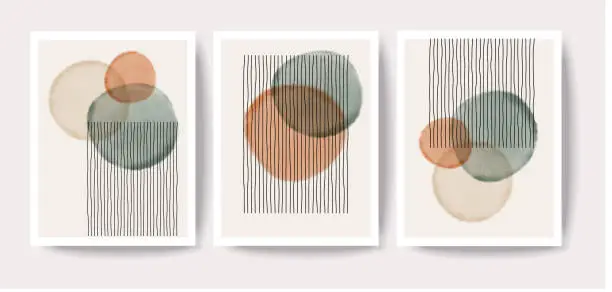 Vector illustration of Watercolor abstract minimalistic set of 3 geometric pattern background.