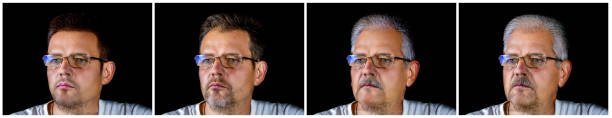 set of a portrait of a man with glasses of different ages. - generation gap imagens e fotografias de stock