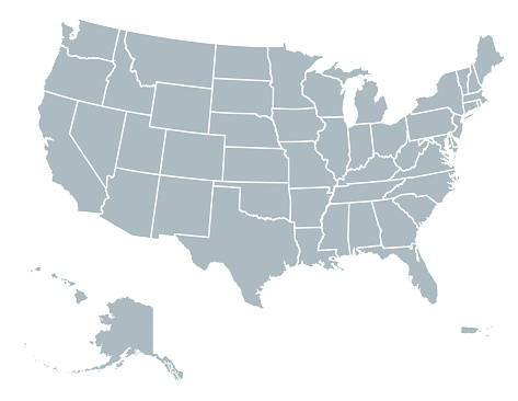 United States Of America map with state divisions an a transparent base. Includes Alaska and Hawaii. Flat color for easy editing. File was created in CMYK