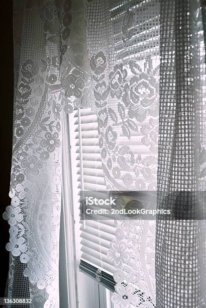 Window With Soft Light And Lace Curtains Stock Photo - Download Image Now - Curtain, Light - Natural Phenomenon, Light Effect