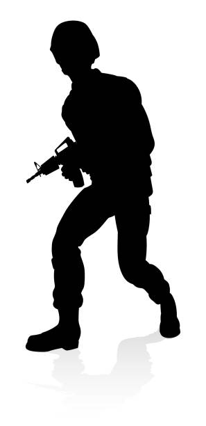 Soldier Detailed High Quality Silhouette High quality detailed silhouette of a military army soldier m40 sniper rifle stock illustrations
