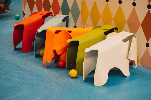 Photo of chairs in the shape of elephants for children in the children's center